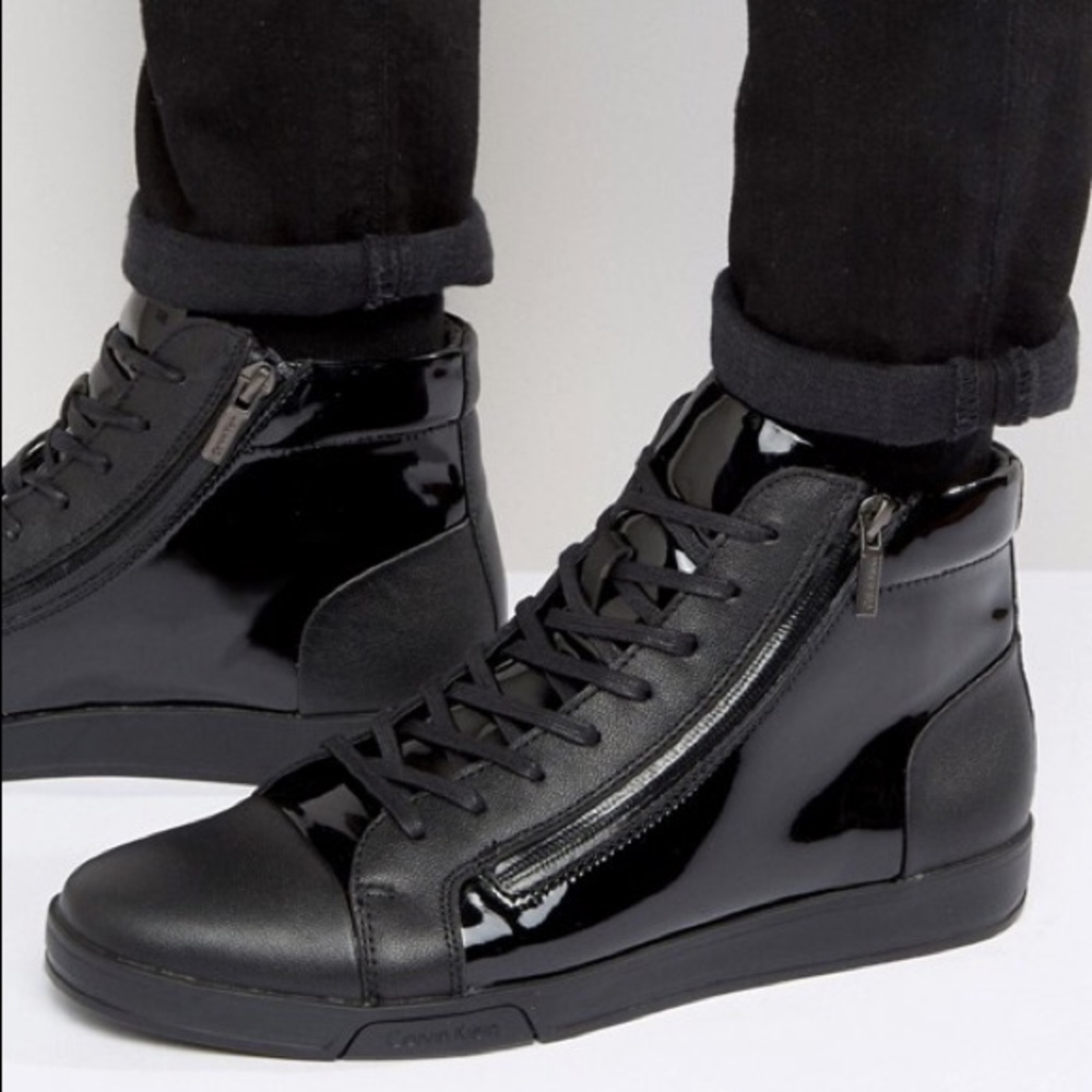 Calvin Klein Berke Patent Hi Top Sneakers Mens 9